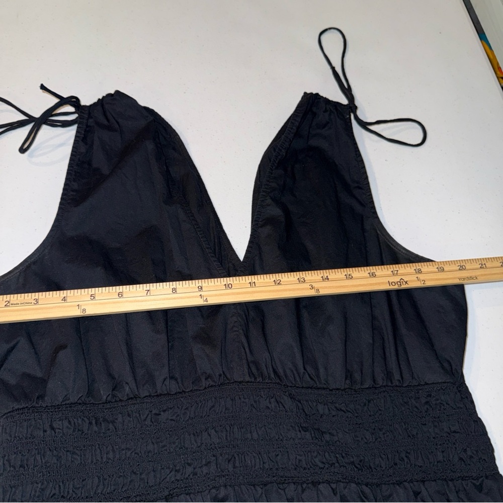 Old Navy Size XL Cotton Black Sun Dress Tie Shoulder Smocked Boho Hippie Peasant - Picture 4 of 9